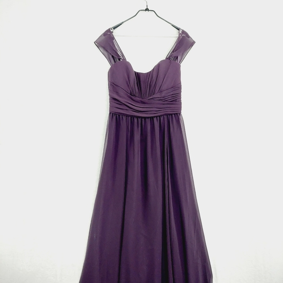 New Amsale Chiffon Sweatheart Neck Purple Pleated Long Bridesmaid Dress P4475 - Picture 2 of 9